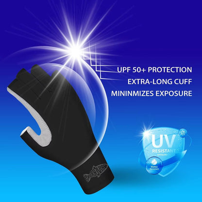 Riverruns UPF 50+ Fingerless Fishing Gloves for UV Protection in Outdoor Activities such as Fishing, Boating, Kayaking, Hiking, Running, Cycling, and Driving for Men and Women