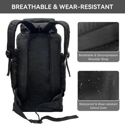75L Lightweight Waterproof Hiking and Trekking Backpack - Tactical Ski Backpack in Black