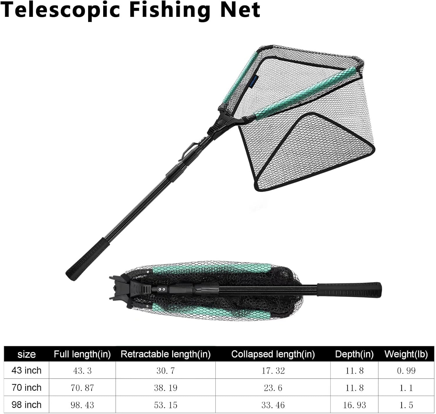 KOMCLUB Telescoping Floating Fishing Net with Rubber Coated Mesh for Easy Catch and Release in Freshwater and Saltwater - Ideal for All Ages