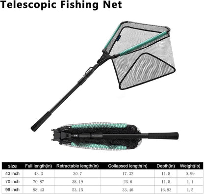 KOMCLUB Telescoping Floating Fishing Net with Rubber Coated Mesh for Easy Catch and Release in Freshwater and Saltwater - Ideal for All Ages