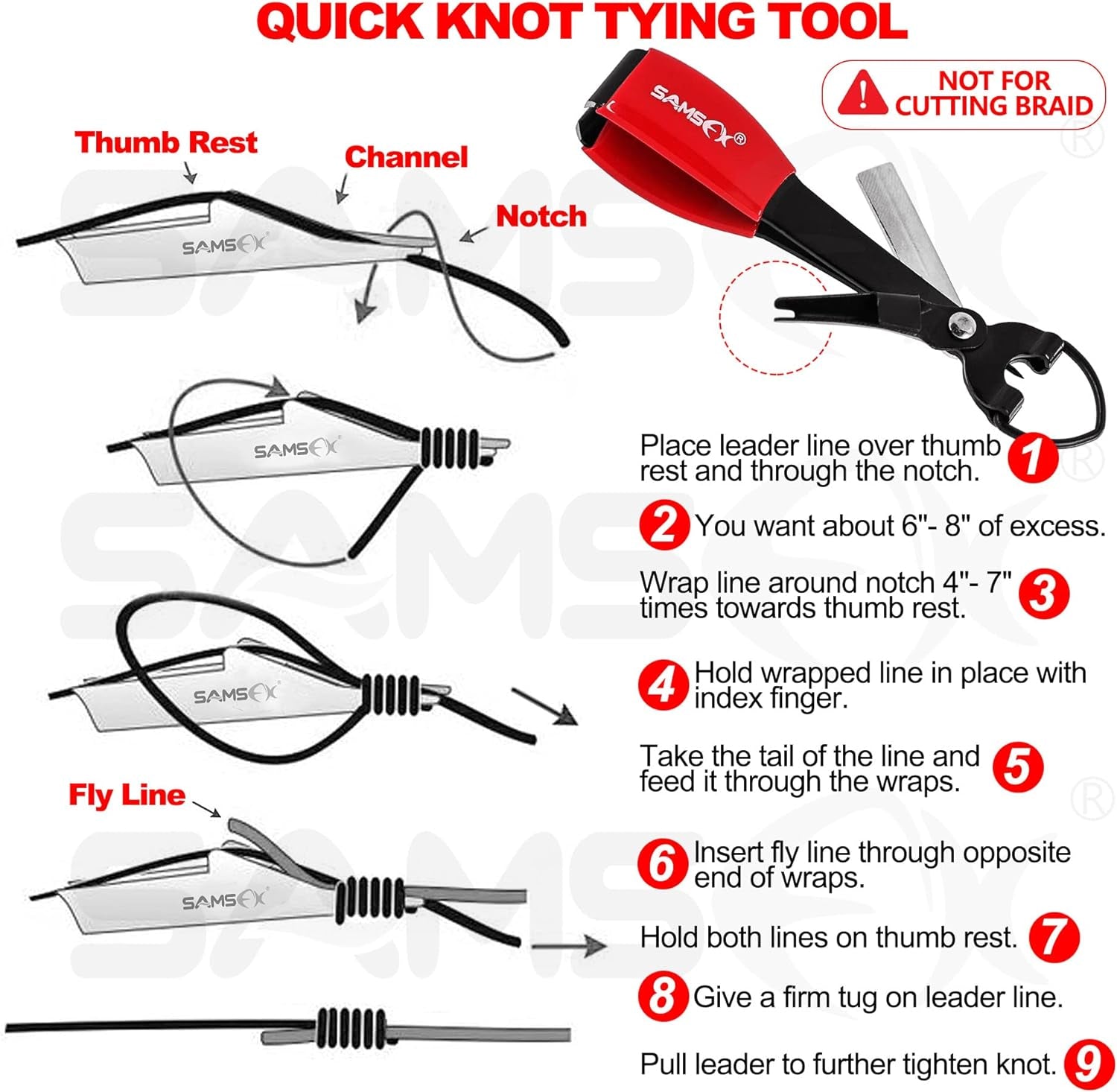 SAMSFX Multifunctional Fishing Knot Tying Tool and Nippers with Retractor for Quick Knot Tying on Hooks, Lures, and Flies