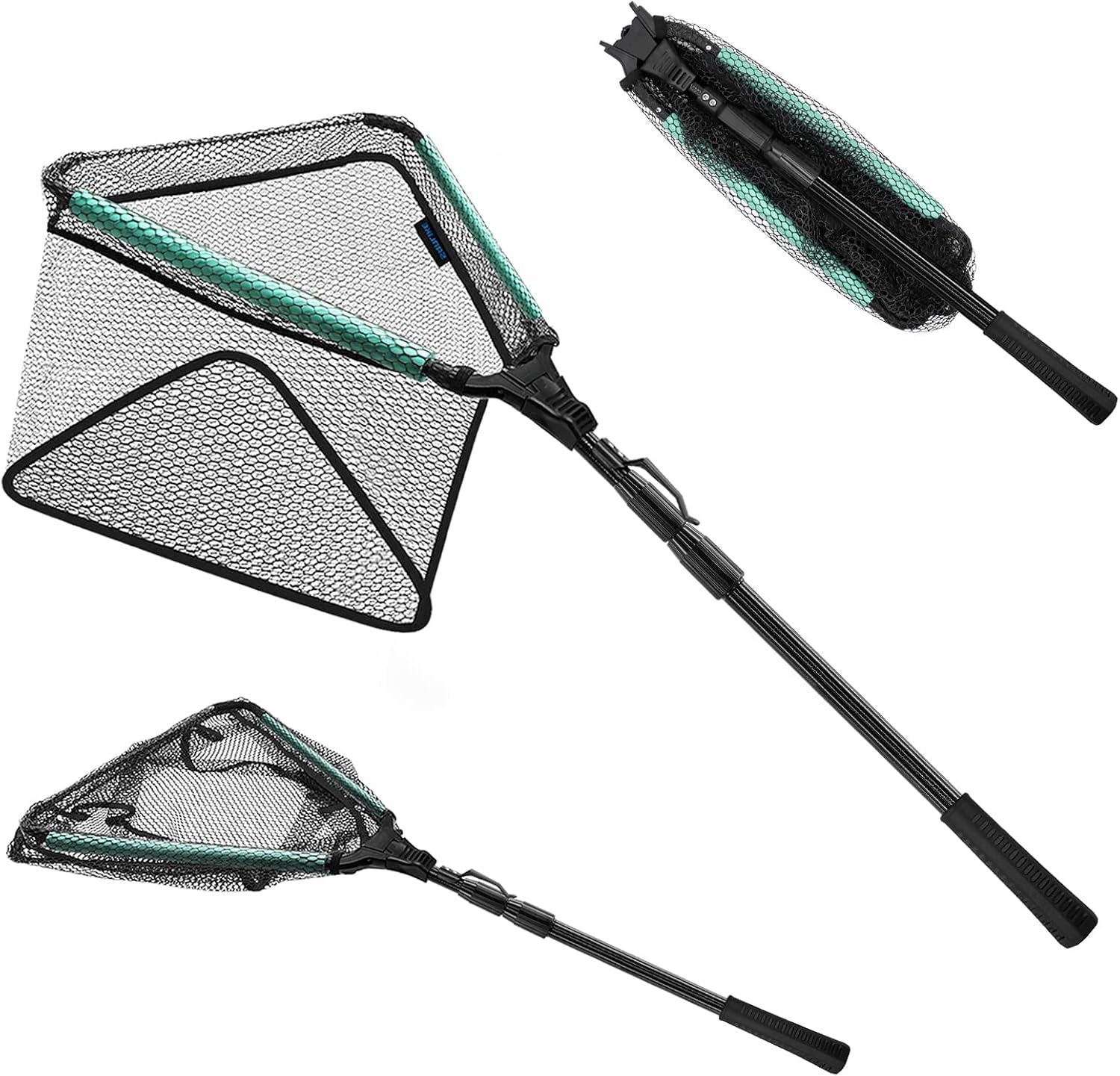 KOMCLUB Telescoping Floating Fishing Net with Rubber Coated Mesh for Easy Catch and Release in Freshwater and Saltwater - Ideal for All Ages