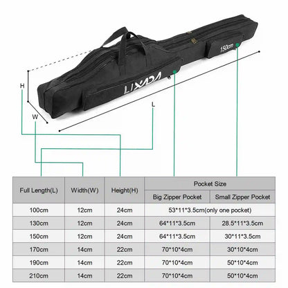 Lixada 170cm Fishing Bag Portable Folding Fishing Rod Reel Bags Fishing Pole Gear Tackle Tool Carry Case Carrier Storage