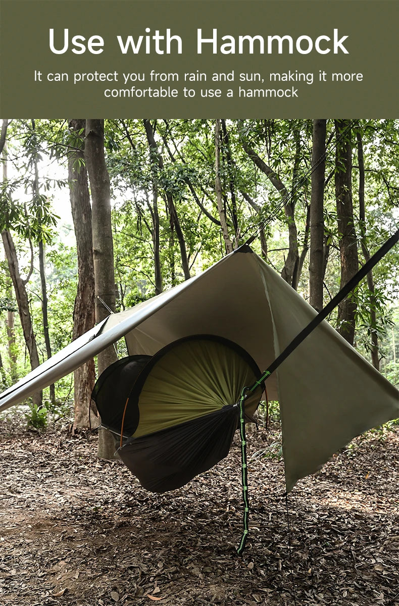 Outdoor Waterproof Tarp, optional Hammock (not included)