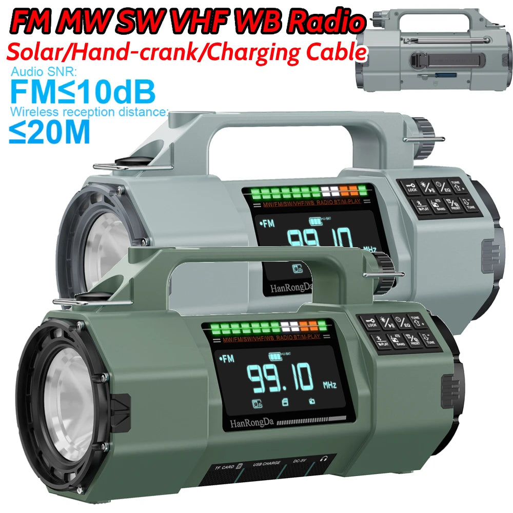 Emergency Solar Radio Hand Crank Radio FM MW SW VHF WB