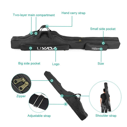Lixada 170cm Fishing Bag Portable Folding Fishing Rod Reel Bags Fishing Pole Gear Tackle Tool Carry Case Carrier Storage