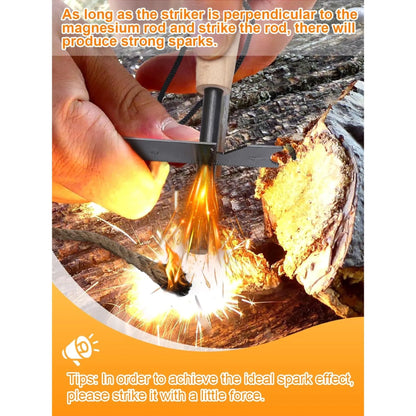 Fire Starter Survival Tool, Fire Starter Kit Includes Magnesium Rod, 2 Pcs Wick Hemp Rope and Multifunctional Outdoor Bag