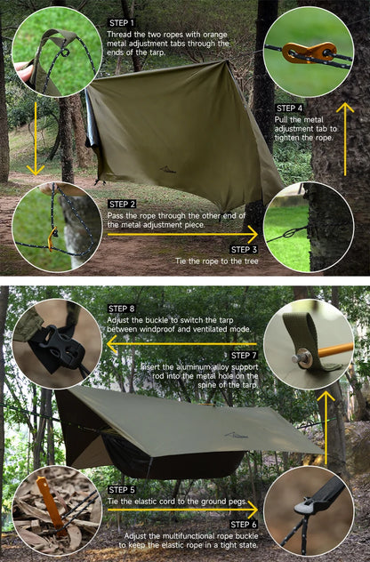 Outdoor Waterproof Tarp, optional Hammock (not included)