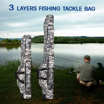 Doorslay 3 Layers Fishing Bag Portable Folding Fishing Rod Reel Bag Fishing Tackle Carry Case Travel Storage Bag Fishing Goods