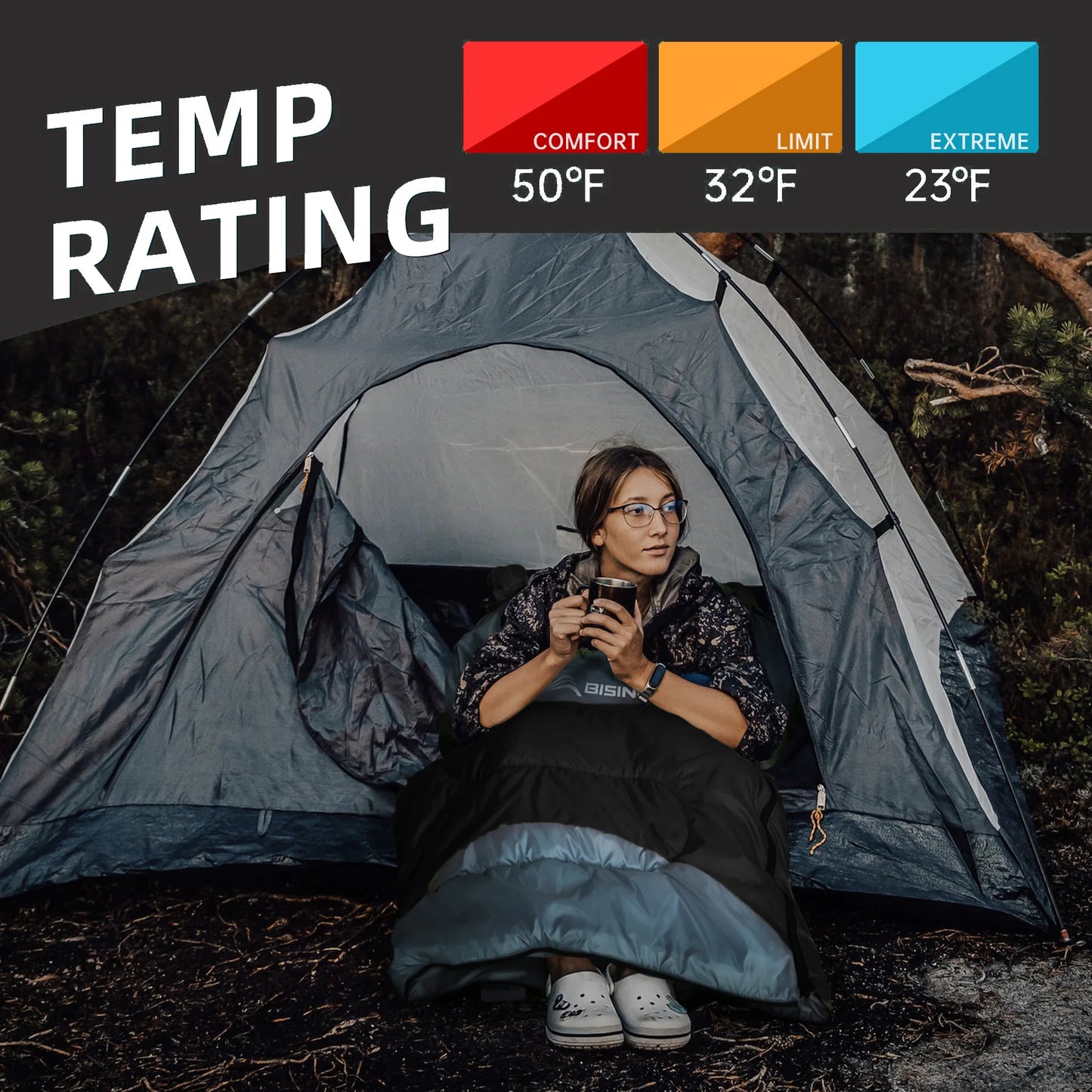 BISINNA Outdoor Ultralight Camping Sleeping Bag, cold weather -32F