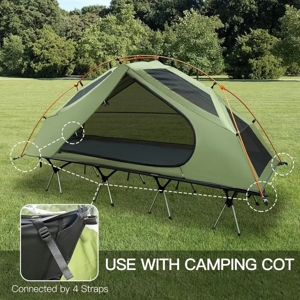Night Cat Camping Cot Tent, Waterproof 1-Person Off-Ground Combo w/Cot Bed