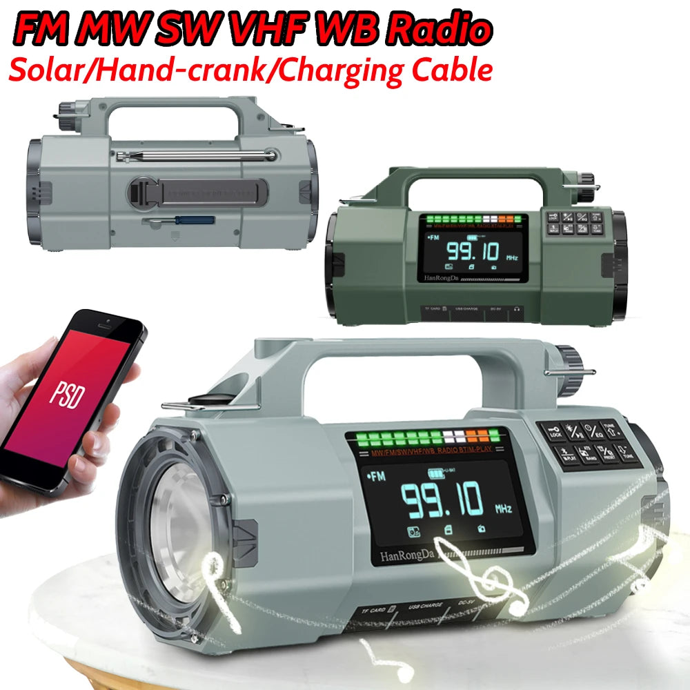 Emergency Solar Radio Hand Crank Radio FM MW SW VHF WB