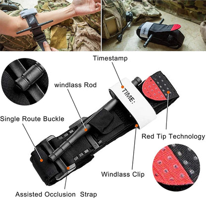 Lifesaving first aid kits including tourniquets, Israeli bandages, splints, emergency survival backpacks, camping gear supplies,