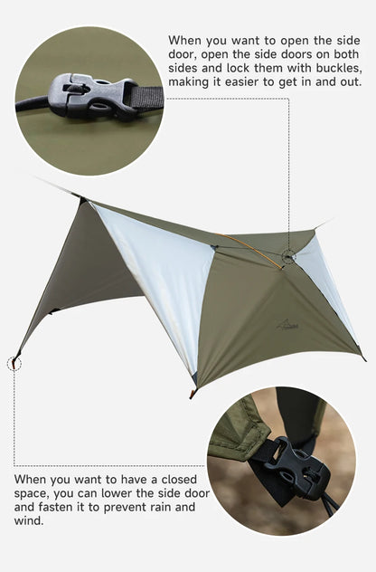 Outdoor Waterproof Tarp, optional Hammock (not included)