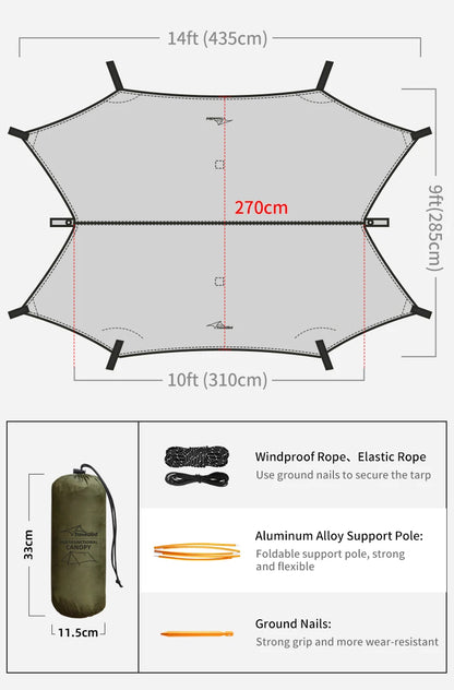 Outdoor Waterproof Tarp, optional Hammock (not included)