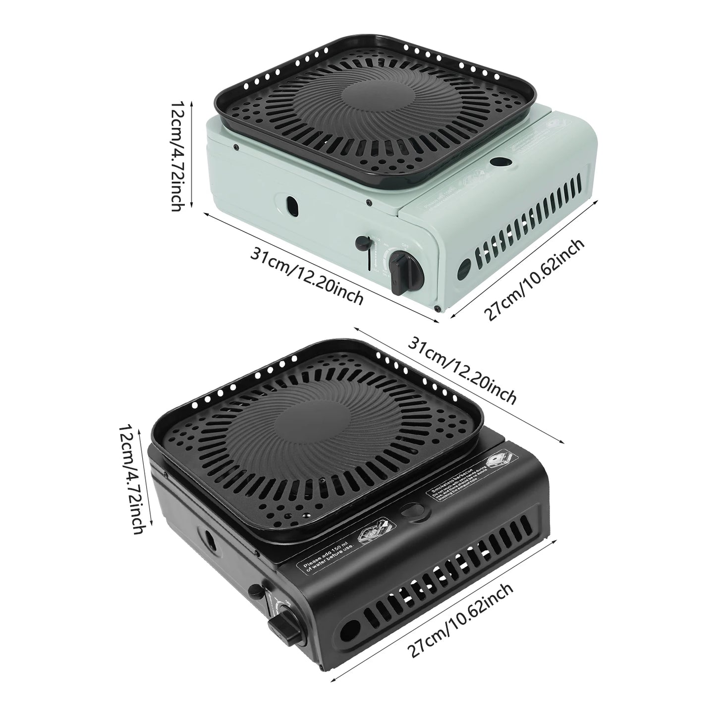 2.3KW Camping Stove with Griddle and Carrying Bag, Portable Propane Camp Stove, Electronic Ignition,Black/Green