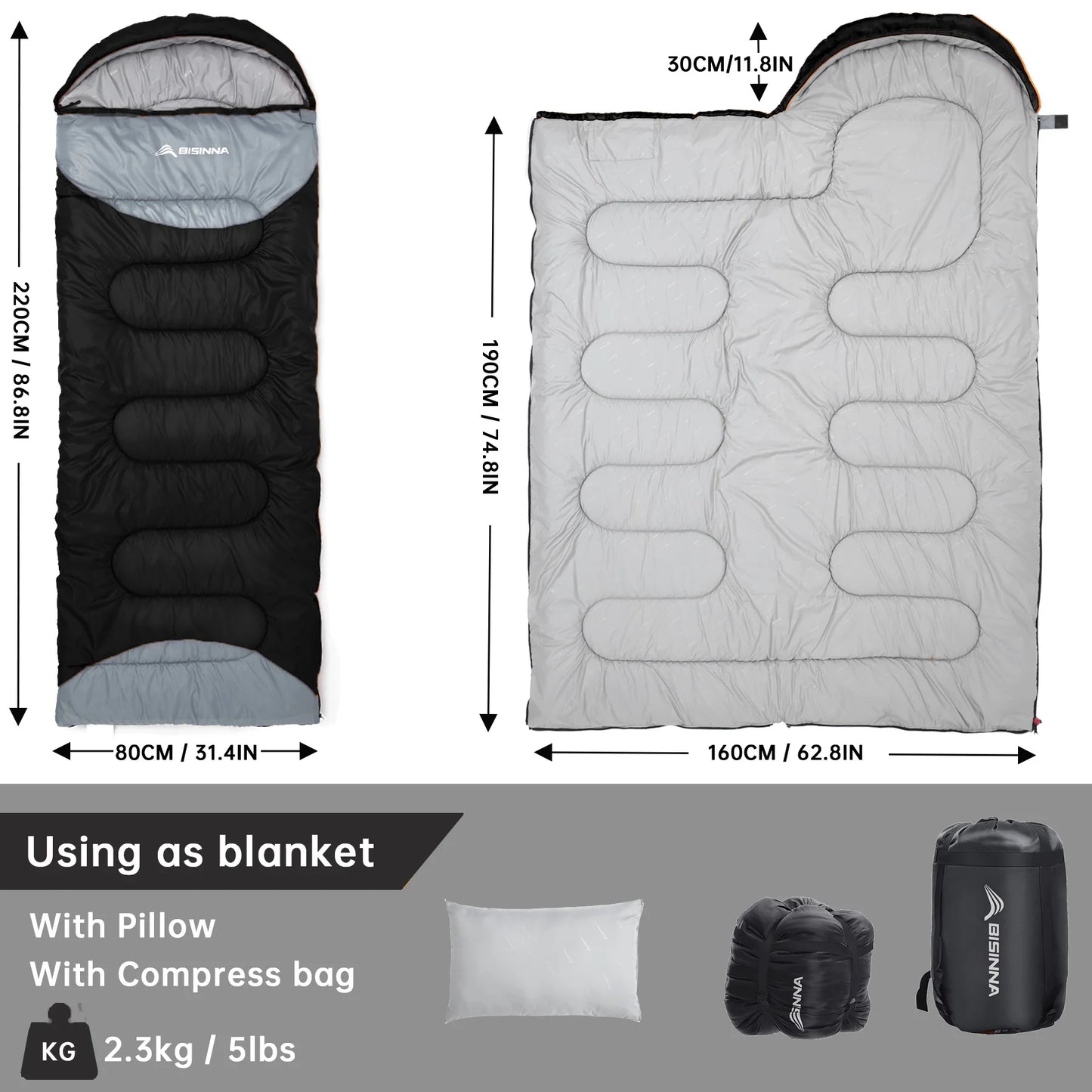 BISINNA Outdoor Ultralight Camping Sleeping Bag, cold weather -32F