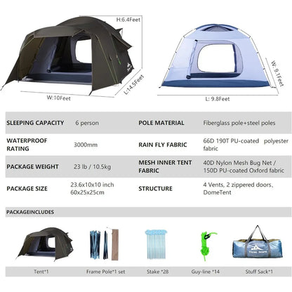 Three Bears Family Camping Tent, 6 Person