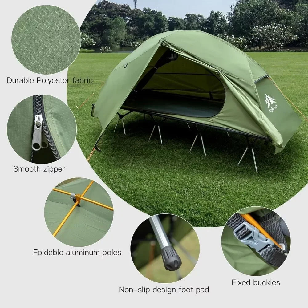 Night Cat Camping Cot Tent, Waterproof 1-Person Off-Ground Combo w/Cot Bed