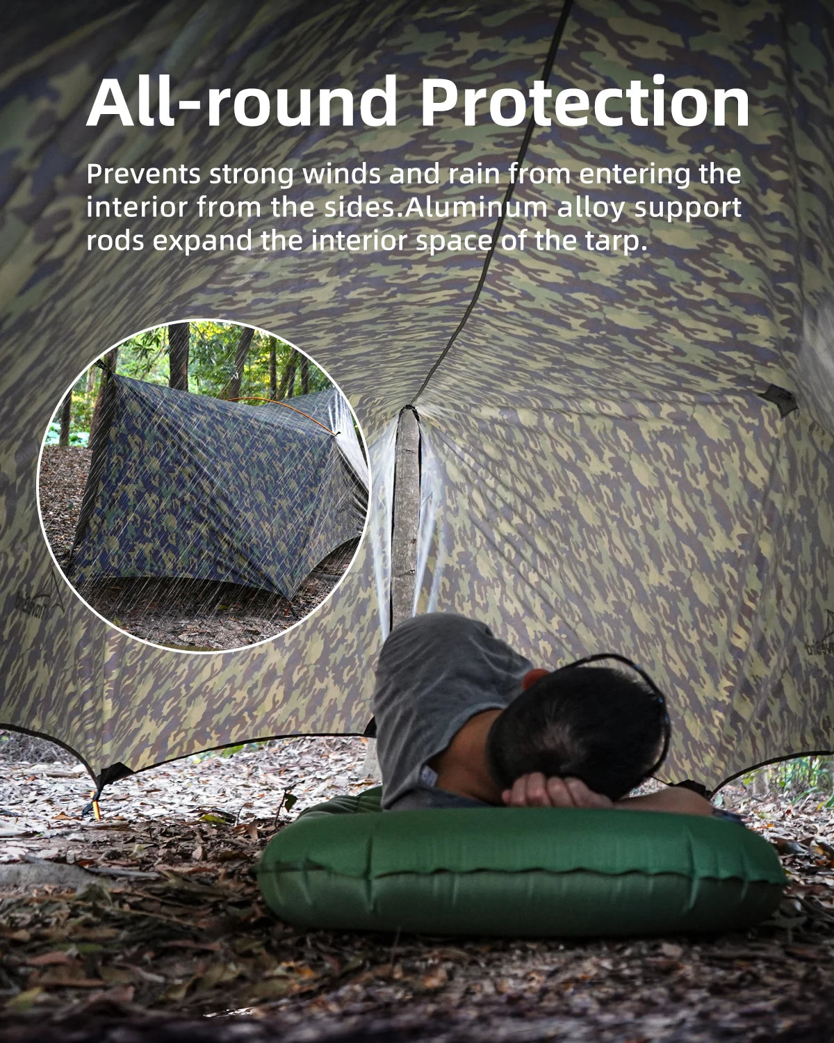 Outdoor Waterproof Tarp, optional Hammock (not included)