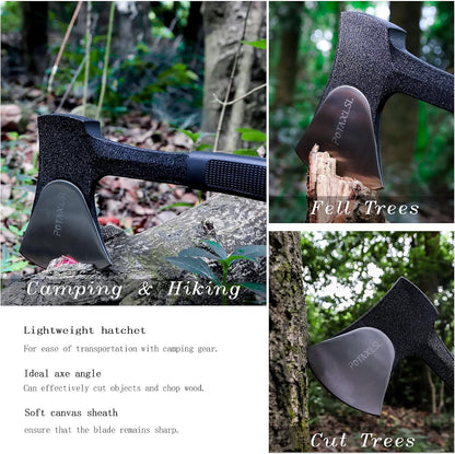 Camping Axe - 11" Portable Tactical Axe with Rope, Durable Stainless Steel Blade and Unbreakable Handle for Outdoor Survival and Crafting