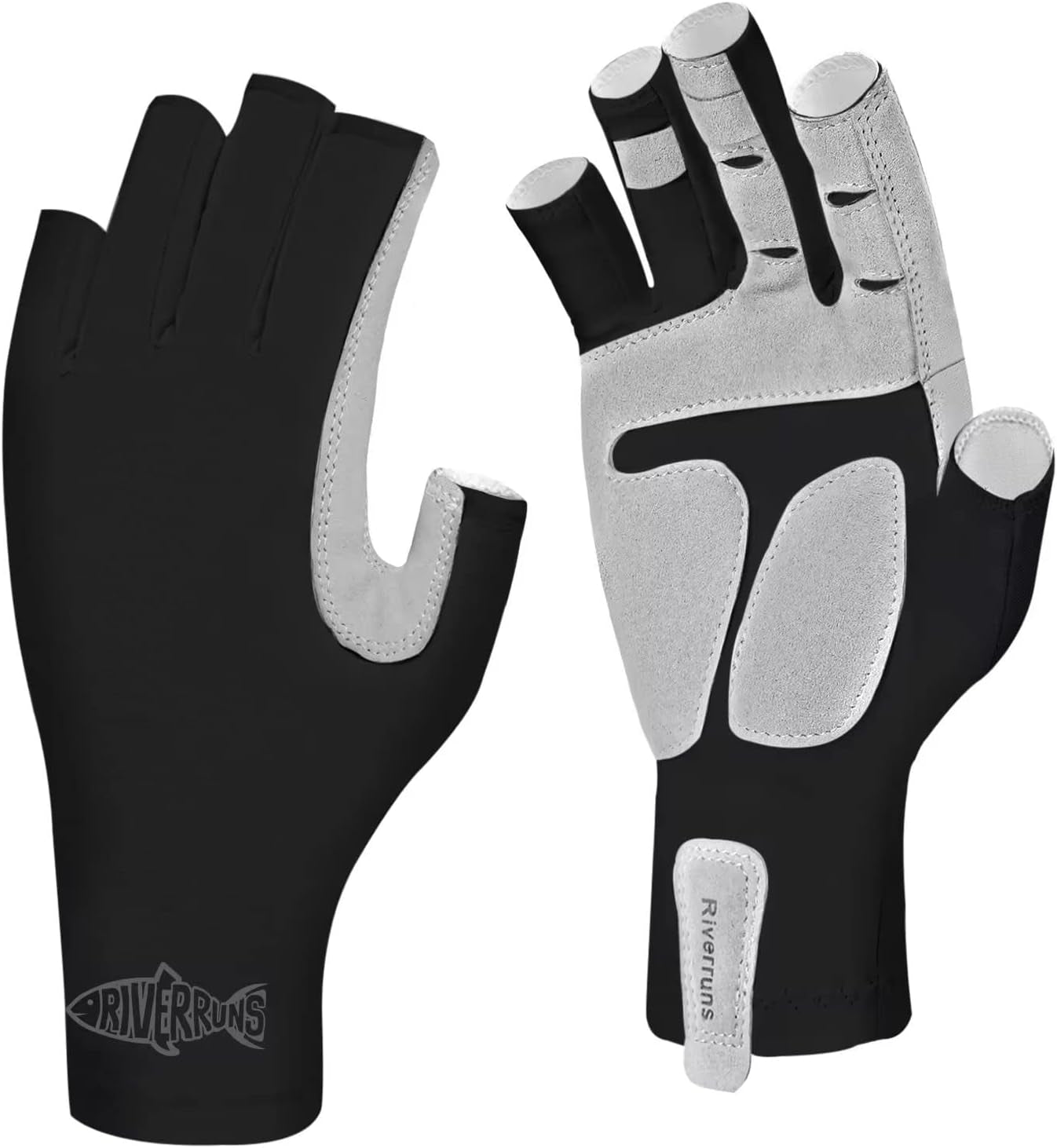Riverruns UPF 50+ Fingerless Fishing Gloves for UV Protection in Outdoor Activities such as Fishing, Boating, Kayaking, Hiking, Running, Cycling, and Driving for Men and Women